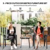 Outsunny 3 Pieces Outdoor Bistro Set, Patio Stackable Armchairs with Breathable Mesh Fabric and SPC Board Coffee Table, Light Grey