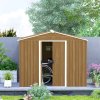 Outsunny 7.7 x 5.7ft Metal Garden Shed with Ventilation Slots and Sliding Doors, Galvanised Outdoor Tool Storage House, Brown Wood Effect