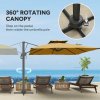 Outsunny 3 x 3 m Cantilever Parasol with Hydraulic Opening, Heavy Duty Aluminium Hanging Garden Parasol, Double Top Square Patio Umbrella with 360 Rotation, 8 Ribs, Cross Base, Khaki
