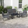 Outsunny 4 Pieces Aluminium Garden Furniture Set with Cushions, Patio Furniture Set with Slatted Aluminium Top Coffee Table, Sofa Set with Rope Decoration Weave Armchairs, Black