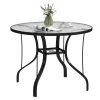 Outsunny Outdoor Dining Table with Parasol Hole, Tempered Glass Top Metal Frame Coffee Table, Round, 96.5 x 96.5 x 71 cm