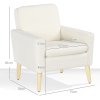 HOMCOM Armchair, Upholstered Accent Chair with Wood Legs and Wide Padded Seat, Teddy Occasional Chair, Cream White