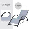 Outsunny 3 Pieces Sun Lounger Chair Set, Metal Frame Garden Outdoor Sunbathing Chair with Side Table and Armrest, Light Grey