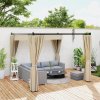 Outsunny 3 x 3(m) Pergola with Retractable Roof Canopy and Curtains, Metal Frame Garden Gazebo Outdoor Sun Shade Shelter for Grill, Patio, Deck, Khaki