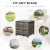 Outsunny Patio PE Rattan Side Table, Square Outdoor Coffee Table w/ Tempered Glass Top, Mixed Grey