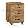 HOMCOM 3-Drawer Filing Cabinet, Mobile File Cabinet for Home Office, Small Rolling Filing Cabinet, Printer Stand, Under Desk File Cabinet for A4, Letter-Size Files, Rustic Brown