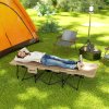 Outsunny Folding Camping Bed for Adults with Cushion, Heavy Duty Portable Travel Camping Cot with Headrest, Side Pocket and Non-Slip Foot Pads for Outdoor Beach Travel Office, Khaki