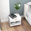 HOMCOM Bedside Table, Bedside Cabinet With Drawer and Open Compartment, Nightstand With Handle for Bedroom, Living Room, White