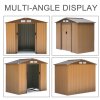 Outsunny 9 x 6FT Outdoor Garden Roofed Metal Storage Shed Tool Box with Foundation Ventilation & Doors Khaki
