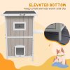 PawHut Outdoor Cat House, Wooden Cat Shelter 2 Tiers Feral Cat house with Removable Bottom, Escape Doors, Asphalt Roof, for 1-2 Cats - Light Grey