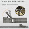 Outsunny Double Rattan Sun Lounger, Garden Daybed with 5-Level Adjustable Backrest and Flip Side Trays, Wicker Outdoor Furniture Recliner with Cushions and Pillows for Patio, Grey