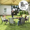 Outsunny Set of 4 Folding Chair, Garden Chair Set with Breathable Mesh Back and Seat, Outdoor Camping Chairs with Armrests, Steel Frame for Deck Balcony, Black and Grey