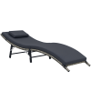 Outsunny Folding Rattan Sun Lounger, Wicker Garden Lounger with Cushion and Pillow, Outdoor Sunbed with Steel Frame for Patio, Beach, Terrace, Grey