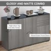 HOMCOM High Gloss Frame Sideboard, Side Cabinet, Push-Open Design with 2 Drawer for Living Room, Bedroom, Light Grey and Black