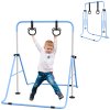 HOMCOM Kids Gymnastics Bar, Horizontal Bar for Kids, Adjustable Height Folding Gymnastics Equipment with Gymnastic Rings, Non-slip Rubber Floor Rings, for Home, Flat, Blue