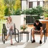 Outsunny Garden Bistro Set, 3 Piece Metal Garden Furniture Set with Mesh Chairs and Square Glass Top Table, Small Balcony Furniture for Outdoor, Patio, Conservatory, Black