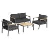 Outsunny 4 Piece Garden Sofa Set with Padded Cushions, 4-Seater Aluminium Outdoor Conversation Furniture Set with Coffee Table, Grey