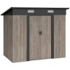 Outsunny 7 x 4ft Outdoor Garden Metal Storage Shed, Tool Storage Box for Patio, Grey Wood Grain