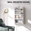 HOMCOM Hanging Wall File Holder, 4 Tier Desk Tidy Organiser, Paper Document Magazine Storage Rack with Wooden Baffles for Office Home, Accessories Supplies, White