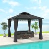 Outsunny 3 x 3 (m) Outdoor Polycarbonate Gazebo, Double?Roof Hard Top Gazebo with?Galvanised Steel Frame, Nettings?&?Curtains for Garden, Lawn, Patio and Deck, Dark Grey