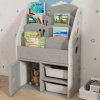 AIYAPLAY Kids Storage Units, Toy Organiser with 2 Storage Boxes, 4 Tier Bookshelf, Cabinet, for Playroom, Bedroom, Kid Room, Living Room, 67 x 29 x 98cm, Light Grey
