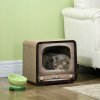 PawHut Cat Scratching Board, Cat Scratcher TV Shape Corrugated Cardboard 2 in 1 Cat House with Catnip, for Indoor Cats, Brown
