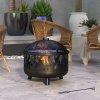 Outsunny Metal Firepit Bowl Outdoor 2-In-1 Round Fire Pit w/ Lid, Grill, Poker, Handles for Garden, Camping, BBQ, Bonfire, Wood Burning Stove, 61.5 x 61.5 x 52cm, Black