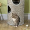 PawHut Cat Barrel Kitten Tree Tower for Indoor Cats, Cat Climbing Frame, Covered in Sisal, Cosy Platform - Light Grey
