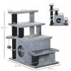 PawHut Dog Steps for Bed, 4 Step Pet Stairs with Cat House, Detachable Cover, Jute Scratching Post, Cat Climb ladder for Sofa w/ Hanging Balls  - Grey