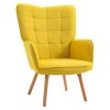 HOMCOM Modern Accent Chair, Upholstered Tufted Wingback Armchair with Seat Padding, Velvet Leisure Lounge Bedroom Chair with Wood Legs, Yellow
