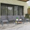 Outsunny 6 Piece Rattan Garden Furniture Set with 3-Seater Sofa, 2 Chairs and 2 Footstools, 7 Seater Outdoor Sofa Set with Glass Top Coffee Table and Cushions for Balcony, Grey