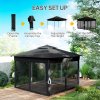 Outsunny 3 x 3(m) Pop Up Gazebo with Sides, 20 Solar-Powered LED Lights, Netting, Roller Bag, 4 Weight Bags, Marquee Party Tent, Height Adjustable Instant Event Shelter, Black