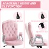 Vinsetto Home Office Chair, Velvet Computer Chair, Button Tufted Backrest with Swivel Wheels, Adjustable Height and Tilt Function, Pink