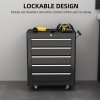 HOMCOM Steel 5-Drawer Tool Storage Cabinet Lockable with Wheels Handle 2 Keys Garage Equipment Trolley Home Work DIY Workshop Chest Black