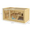 PawHut Wooden Hamster Cage with Water Bottle, Small Animal Exercise Play House with Platforms, Openable Roof, Sliding Tray, Hut, Seesaws, Natural Wood Finish