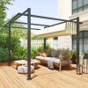 Outsunny 3 x 3(m) Pergola with Retractable Roof Canopy, Aluminium Frame Garden Gazebo Outdoor Sun Shade Shelter for Grill, Patio, Deck, Khaki