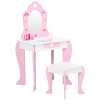 ZONEKIZ Kids Dressing Table with Mirror and Stool, Vanity Set w/ Love Heart and Bow Design, Girl Makeup Desk w/ Drawer, for Ages 3-6 Years - Pink
