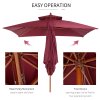 Outsunny 3 x 3(M) Garden Parasol Umbrella Sunshade, Outdoor Wooden Parasol with Double Tier Canopy, Wine Red