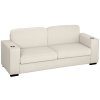 HOMCOM Modern 3 Seater Sofa with Spring Cushion, 210 cm Fabric Sofa Couch with Cup Holders, Upholstered Settee for Living Room, Bedroom, Home Office, Cream White