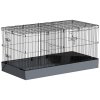 PawHut Guinea Pig Cage, 2 in 1 Rabbit Cage Pet Playpen with Removable Top, 2 Separate Area, Waterproof Oxford Fabric Floor, Perch, Ramp, Small Animal Cage for Guinea Pigs, Bunnies, Hedgehogs, Black