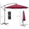 Outsunny 3(m) Garden Banana Parasol Hanging Cantilever Umbrella with Crank Handle and Cross Base for Outdoor, Sun Shade, Wine Red