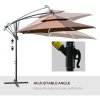 Outsunny 3(m) Cantilever Banana Parasol Hanging Umbrella with Double Roof, LED Solar lights, Crank, 8 Sturdy Ribs and Cross Base for Outdoor, Garden, Patio, Coffee