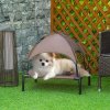 PawHut Raised Dog Bed Waterproof Elevated Pet Cot with Breathable Mesh UV Protection Canopy Brown, for Small Dogs, 61 x 46 x 62cm