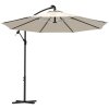 Outsunny 3(m) Banana Cantilever Parasol with Solar LED Lights, Garden Umbrella with Cross Base and Crank Handle, Hanging Offset Sun Shade for Outdoor, Patio, Beige