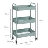 HOMCOM 3-tier Storage Trolley on Wheels, Metal Storage Cart, Rolling Ultility Cart with 3 Mesh Baskets for Living Room, Kitchen, Light Blue