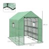 Outsunny Walk-in Greenhouse with 3 Tier 12 Shelves, Small Greenhouse with Reinforced PE Cover, Garden Plant Growhouse with Roll-up Door and Three Mesh Windows, 140 x 213 x 190 cm, Green