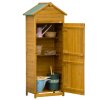 Outsunny Wooden Garden Storage Shed Utility Gardener Cabinet w/ 3 Shelves, Tilted-felt Roof and Two Lockable Doors, 79cm x 49cm x 191.5cm, Natural wood effect