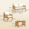 Outsunny 4 Piece Garden Furniture Set, 4 Seater Acacia Wood Patio Conversation Set with 2 Chairs, Loveseat, Thick Cushions and Coffee Table, Slat Design, Teak