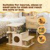 PawHut Dog Steps for Bed, 4 Step Pet Stairs with Cat House, Detachable Cover, Jute Scratching Post, Cat Climb ladder for Sofa w/ Hanging Balls - Beige