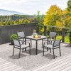 Outsunny 4 Seater Garden Dining Set, 5 Piece Garden Furniture Set with 4 Stackable Armchairs, Outdoor Table and Chairs with Easy Clean Top, Steel Frame, Texteline Seat, for Terrace, Balcony, Grey